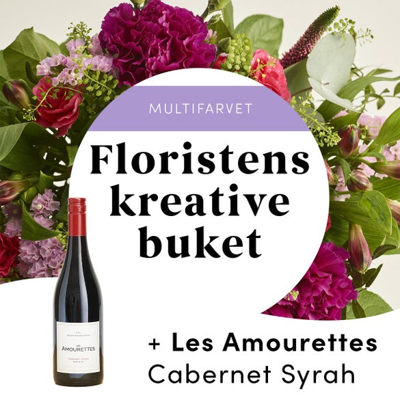 Floristens kreative buket, multifarvet med rødvin
